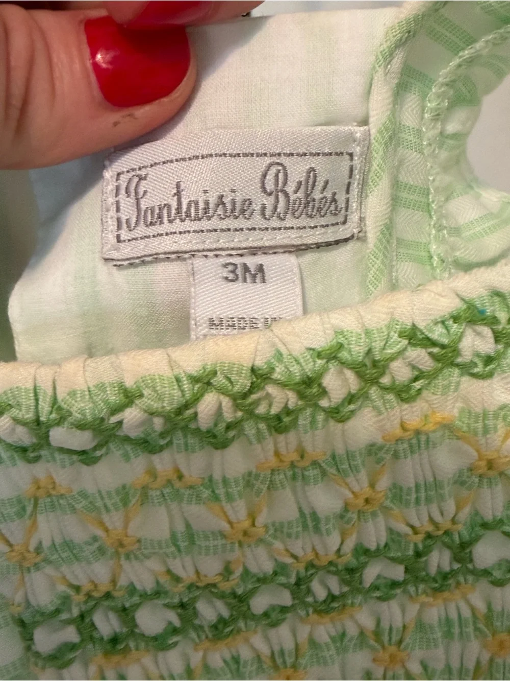 Fantaisie Bebes Smocked Stripe Baby Bubble Romper 3 Months NWOT